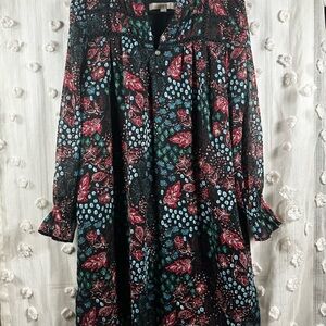 LOFT Women’s Mixed Floral Print Mini Dress Boho Whimsigoth Festival Size SP